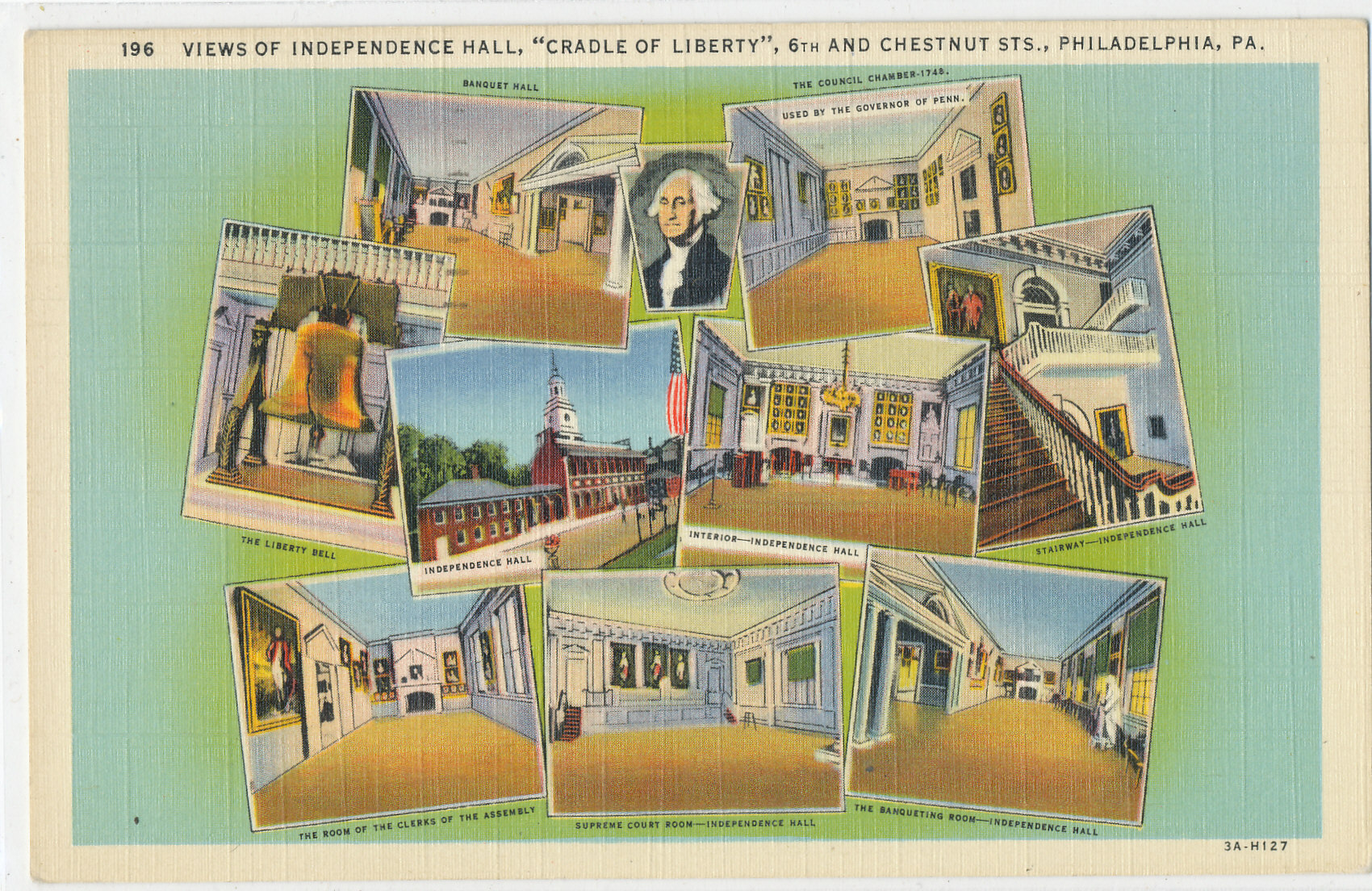 PA Philadelphia Views of Independence Hall 6th and Chestnut St.- linen postcard
